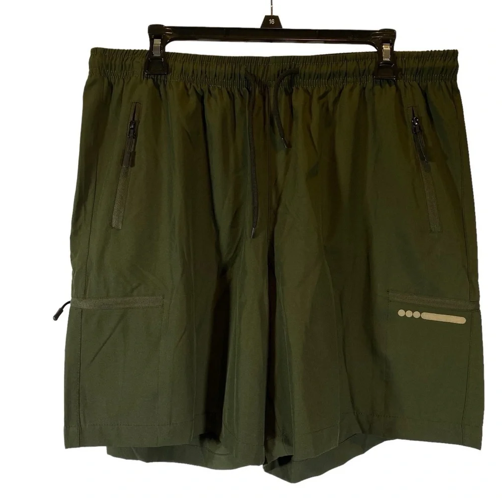 Athletic shorts women's size XL lightweight army green zip pockets run walk gym